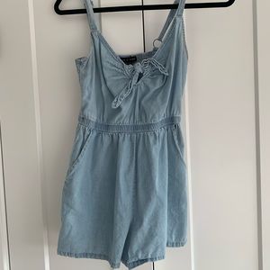 Light Denim Blue Romper with Front Tie